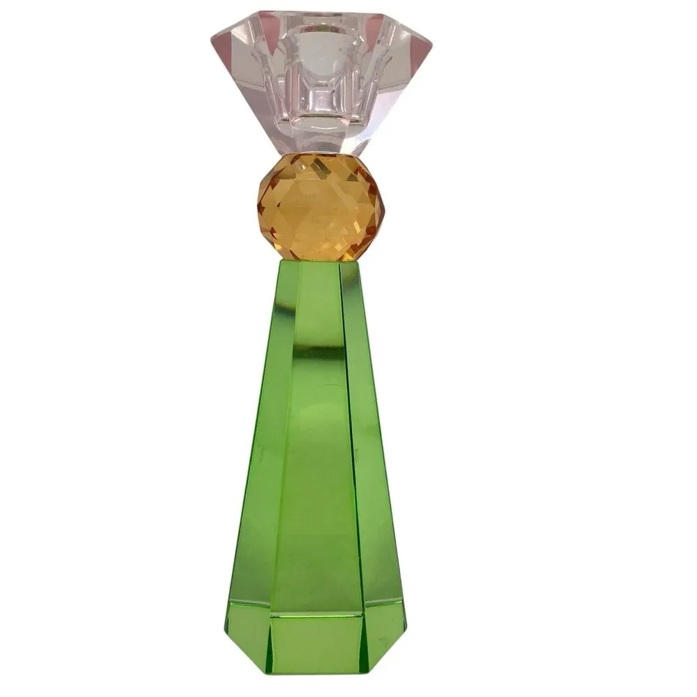 ALDI Kirkton House Glass Candle Holder Green‎ Pink Amber Faceted Crystal Decor